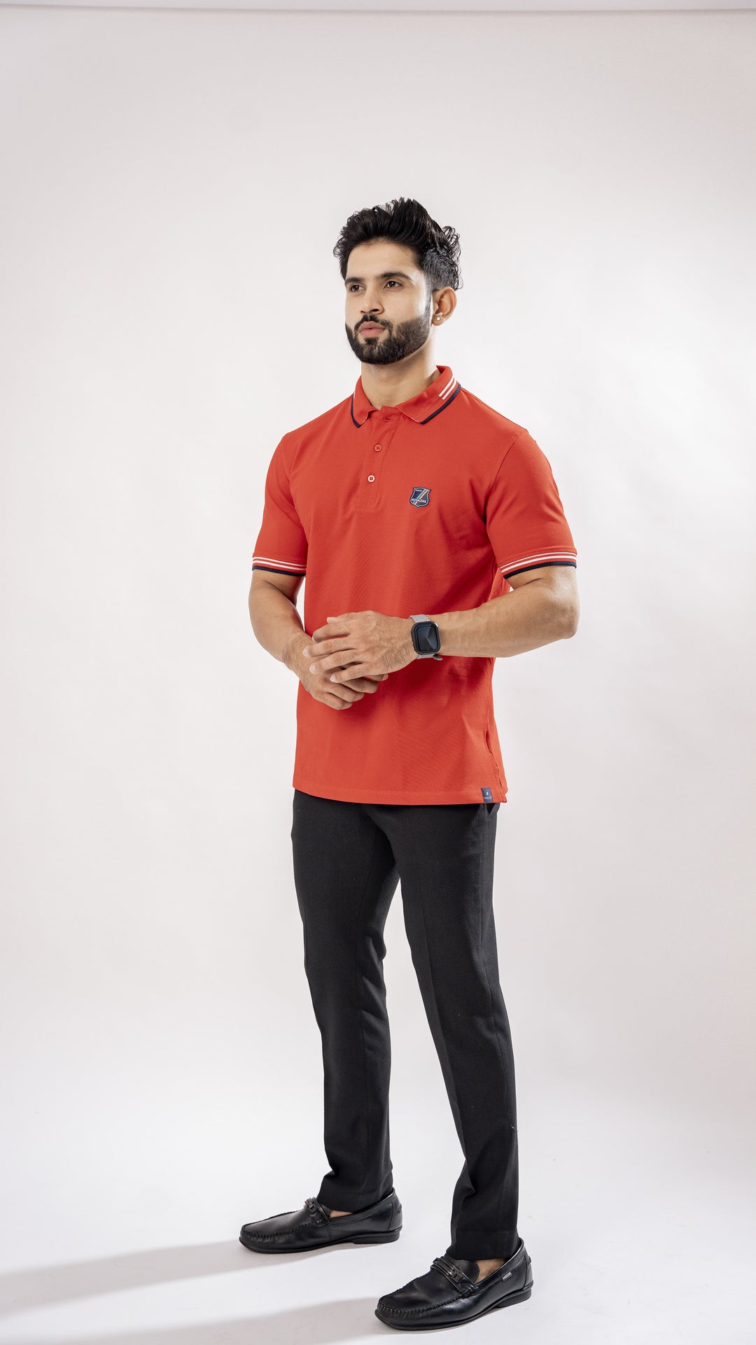 Bright Red Pique Cotton Polo T-Shirt for men, photo 6