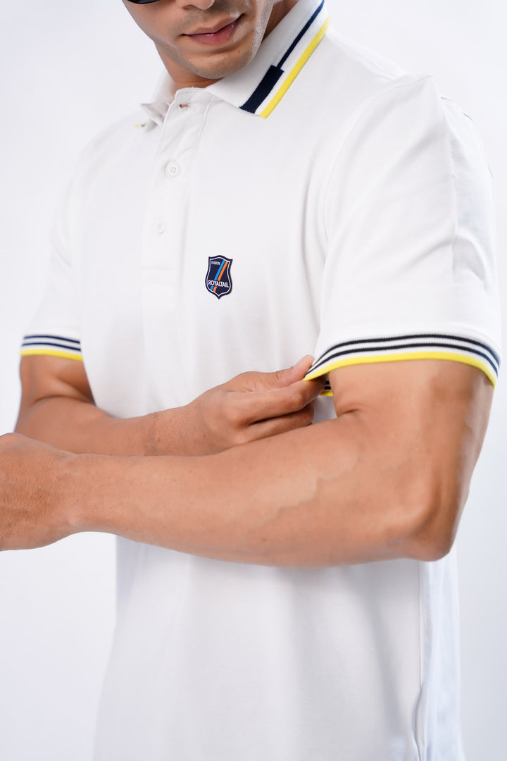 Men's Bright White Pique Cotton Polo T-Shirt