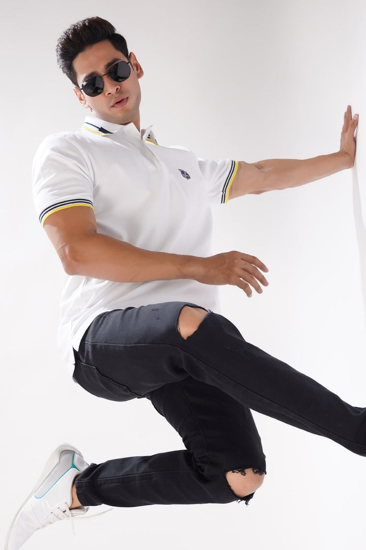 Bright White Pique Cotton Polo T-Shirt by ROYALTAIL