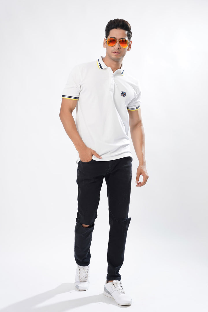 Bright White Pique Cotton Polo T-Shirt for men, photo 4