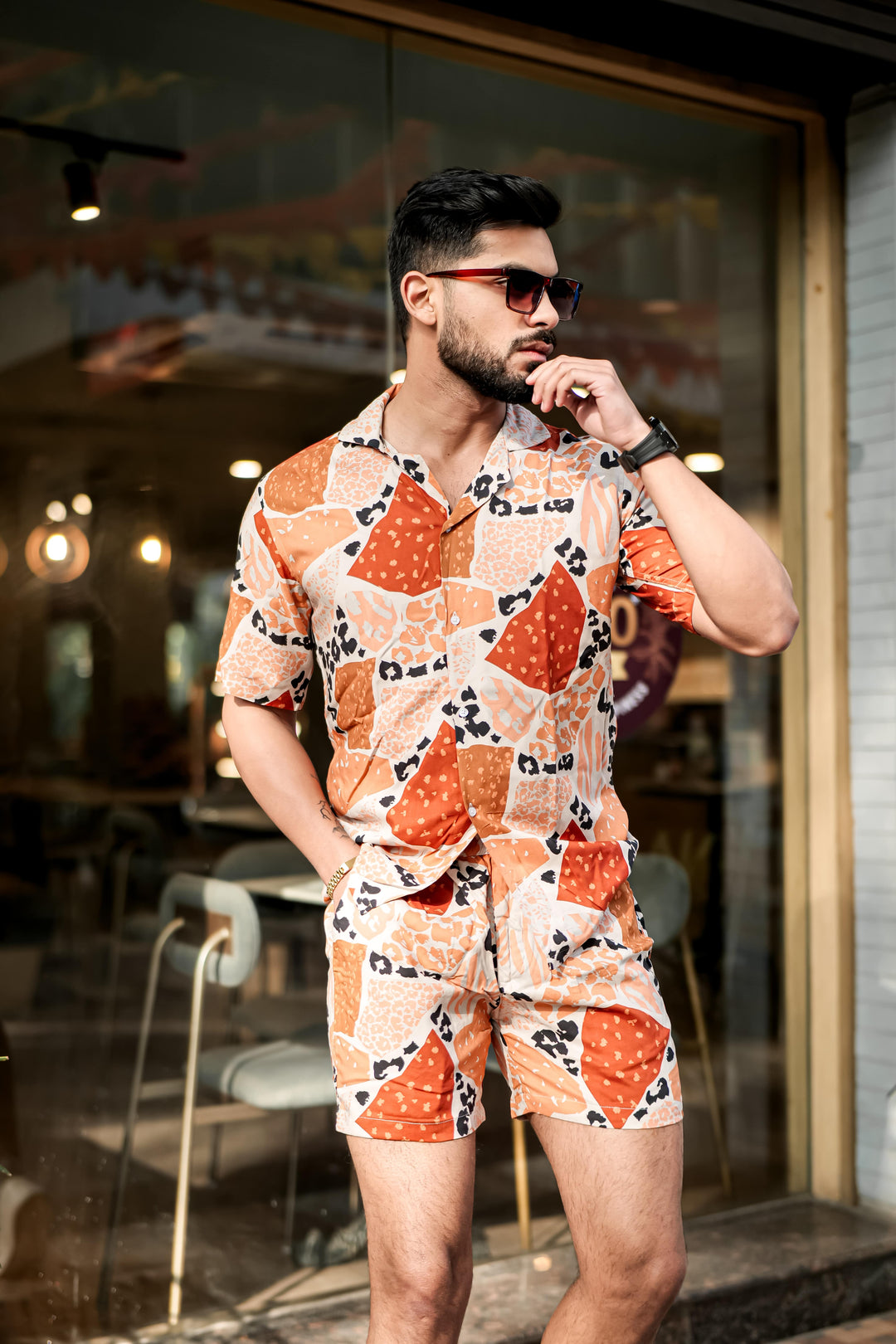 Brown & White Print Rayon Co-ord Set for men – ROYALTAIL