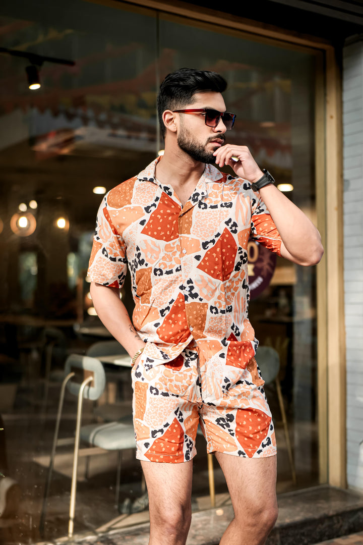 Brown & White Print Rayon Co-ord Set for men – ROYALTAIL