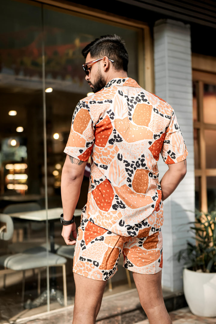 Brown & White Print Rayon Co-ord Set by ROYALTAIL