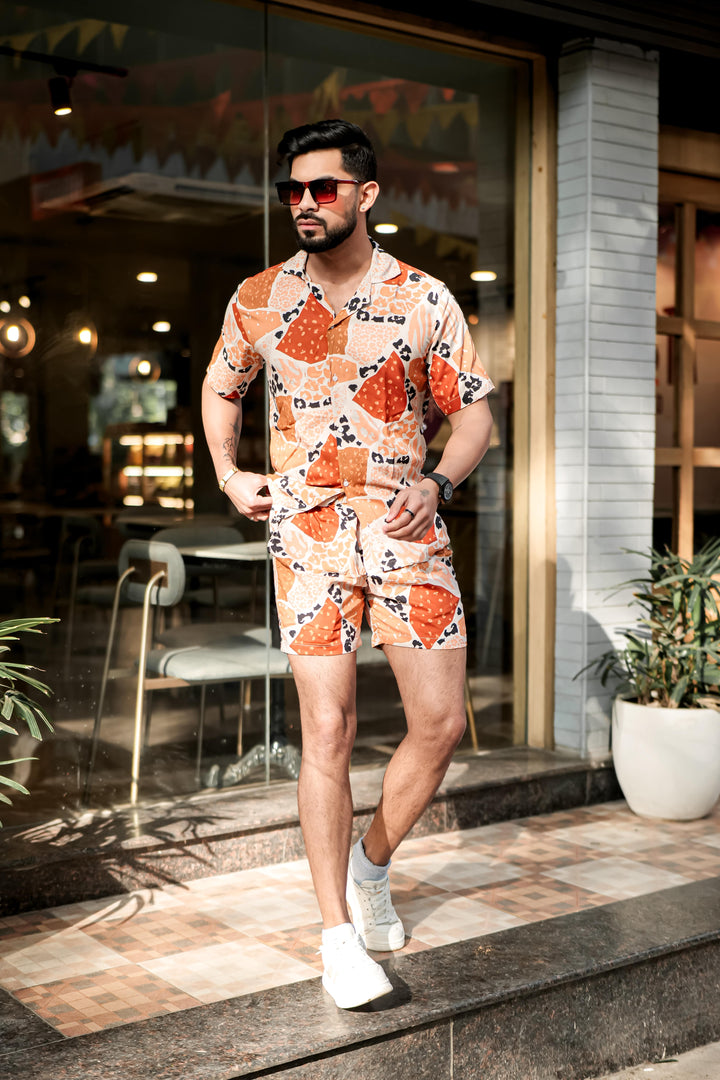 Brown & White Print Rayon Co-ord Set for men, photo 4