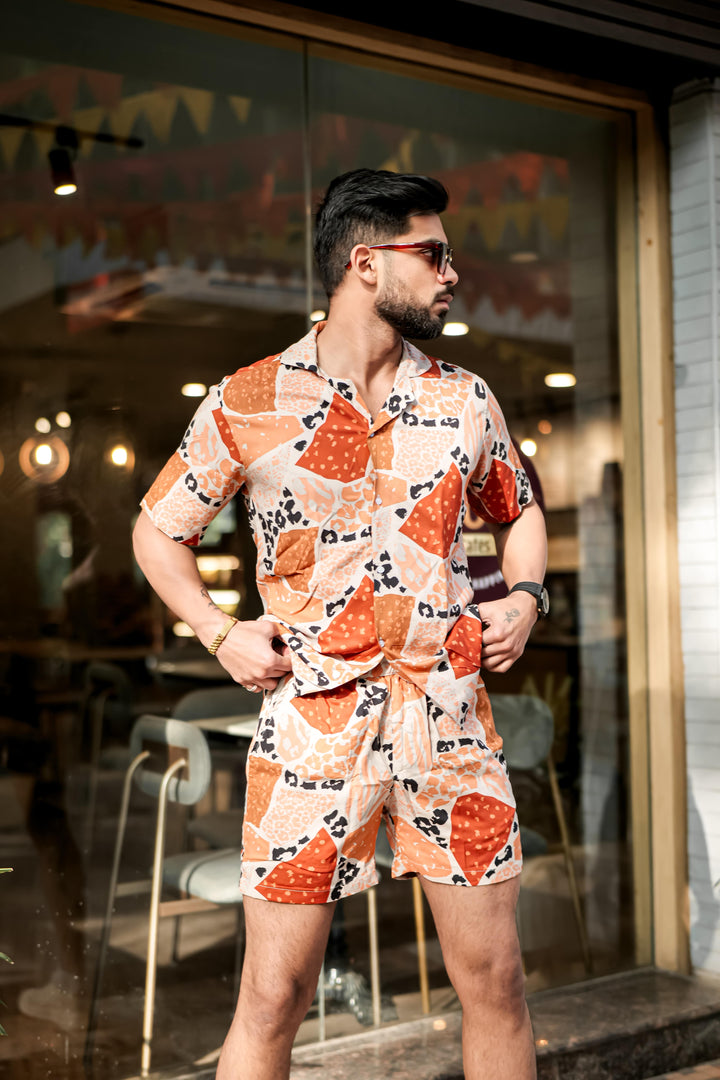 Brown & White Print Rayon Co-ord Set for men, photo 5