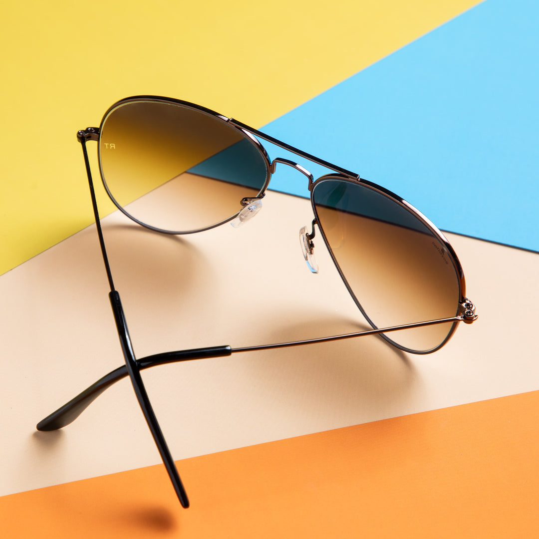 Brown aviator sunglasses with dark brown gradient lenses, photo 12