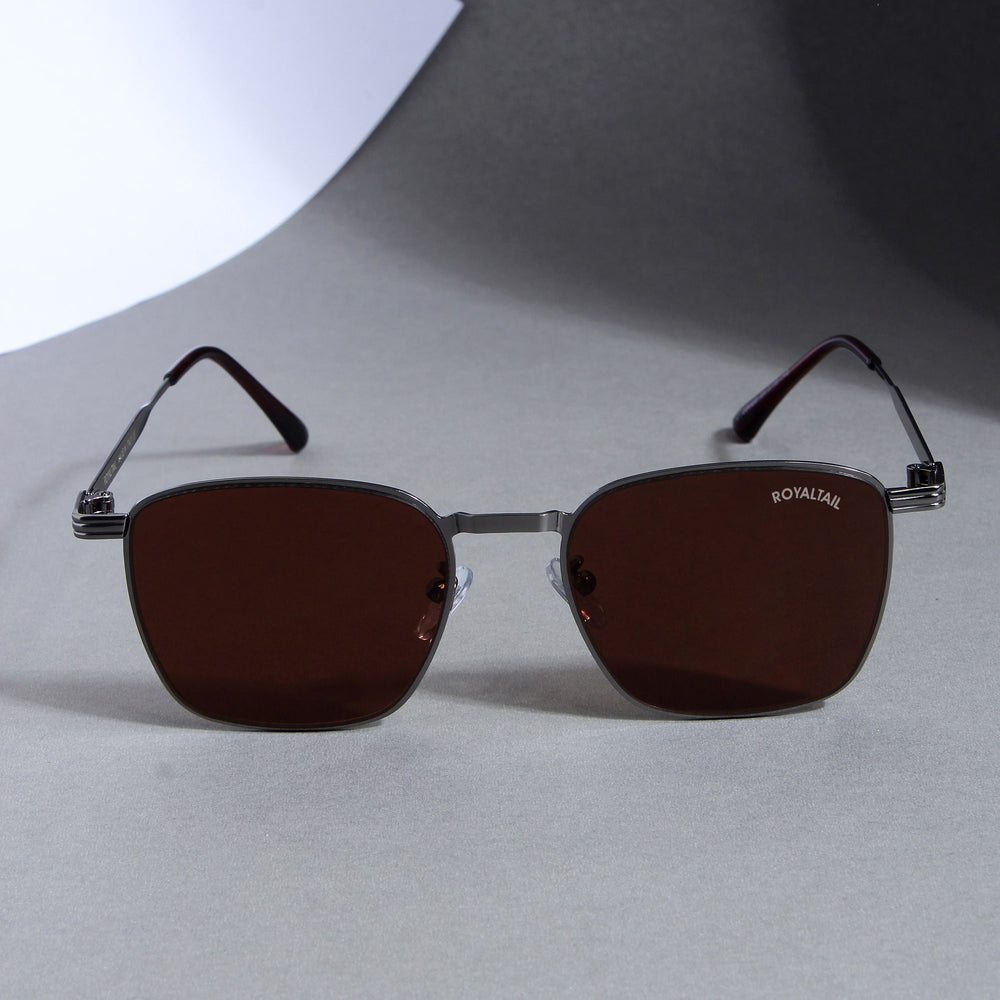 Metal square sunglasses for men and women, brown frame and brown lenses