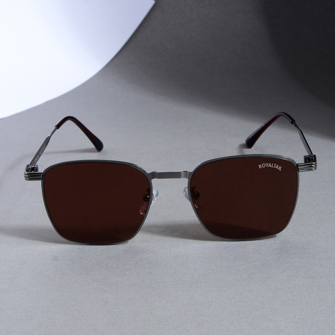 Metal square sunglasses for men and women, brown frame and brown lenses