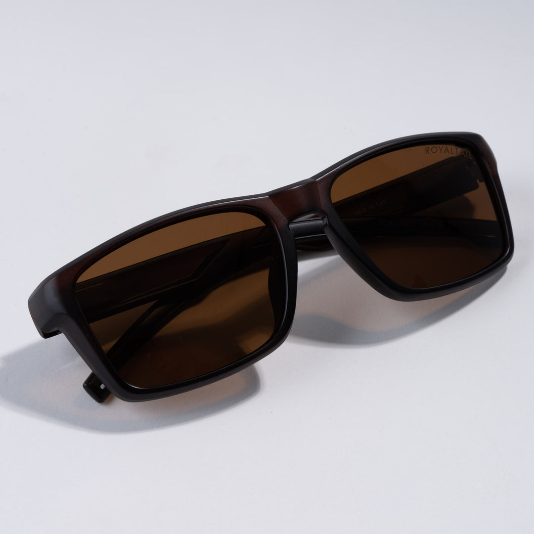Rectangle sunglasses for men and women, brown frame and brown lenses