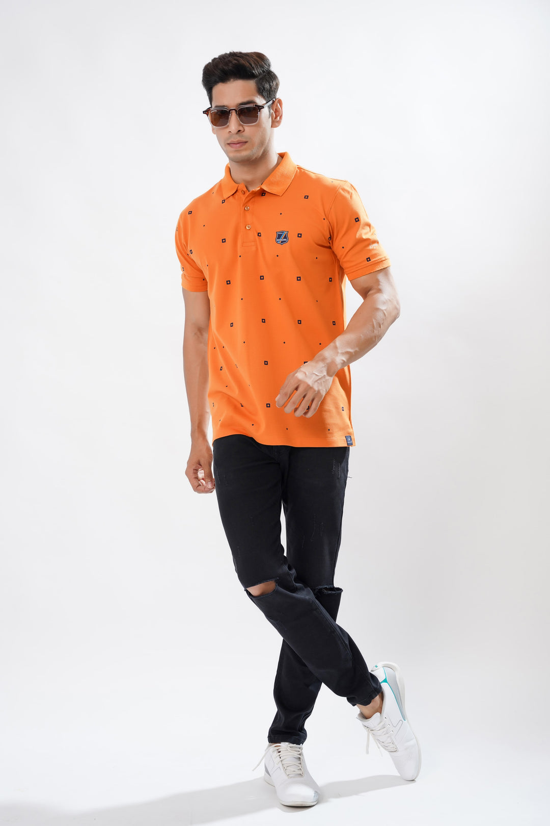 Cinnamon Orange Textured Polo T-Shirt by ROYALTAIL
