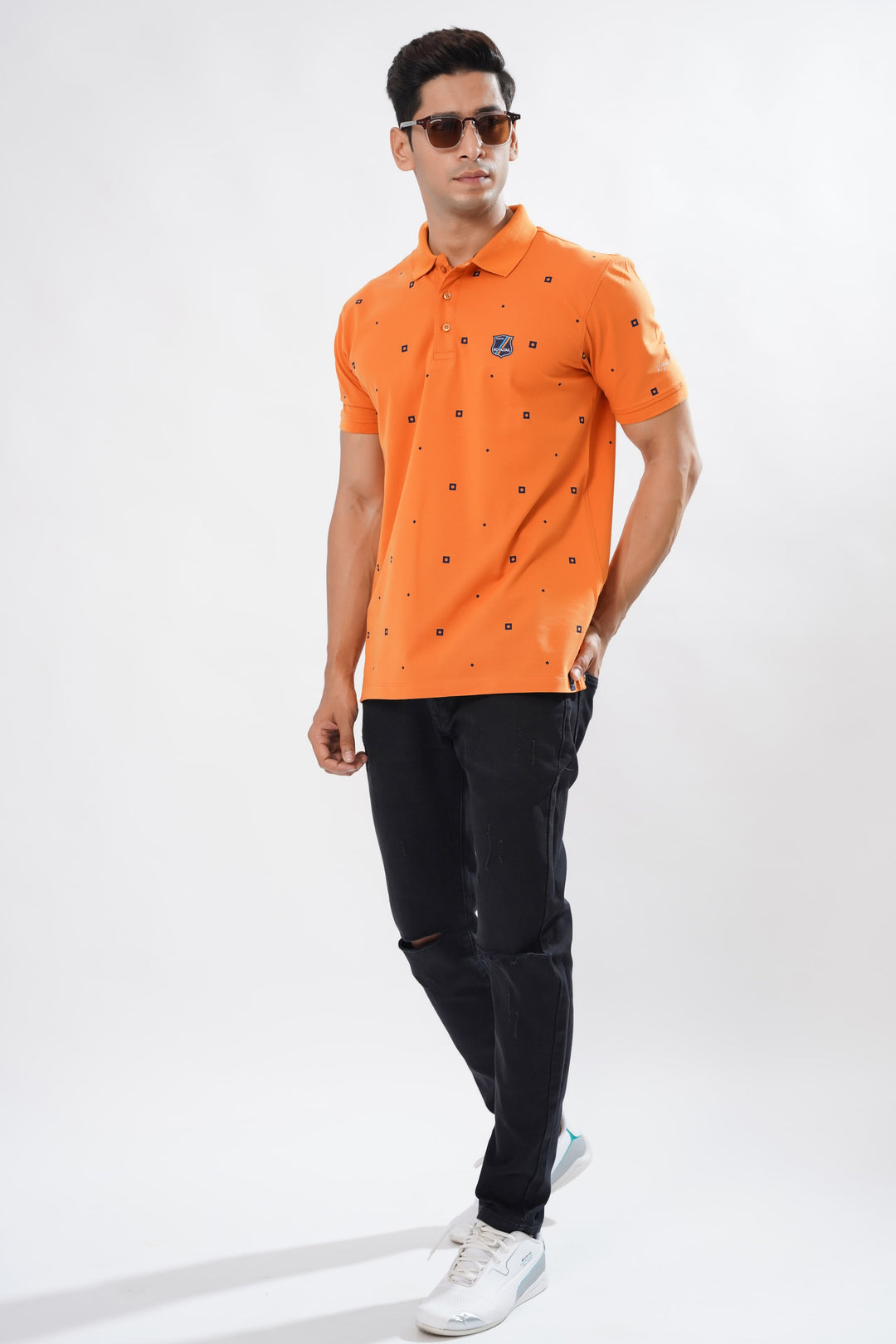 Cinnamon Orange Textured Polo T-Shirt for men, photo 4