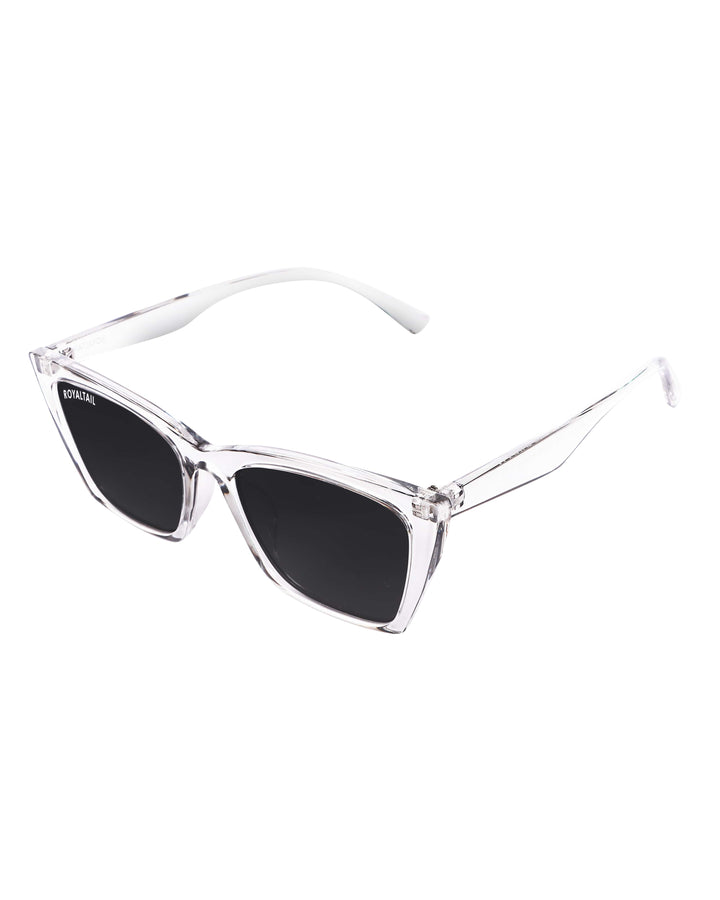 Cat-eye sunglasses for men and women, clear frame and black lenses