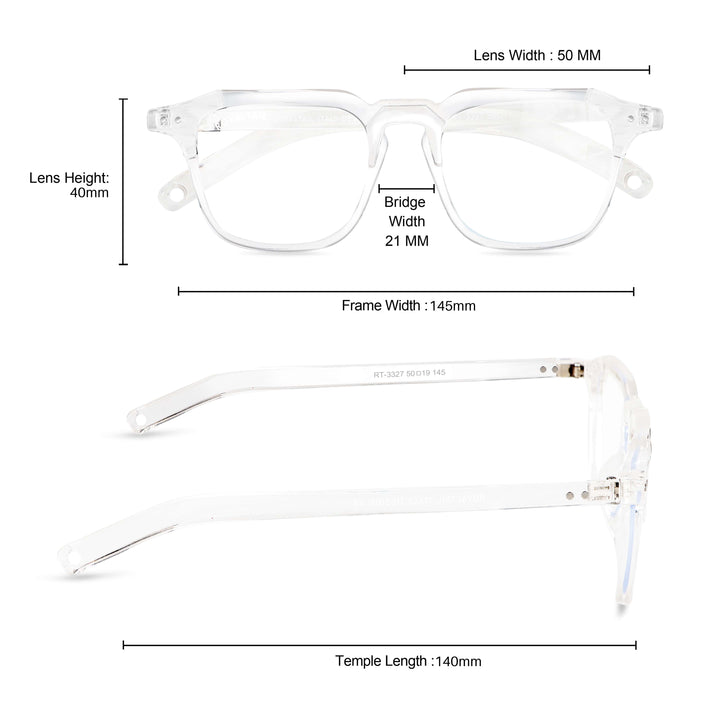 Frame measurements for clear square glasses with clear lenses