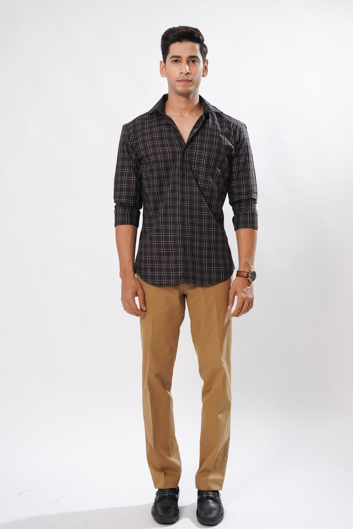 Dark Brown & White Plaid Giza Cotton Shirt by ROYALTAIL