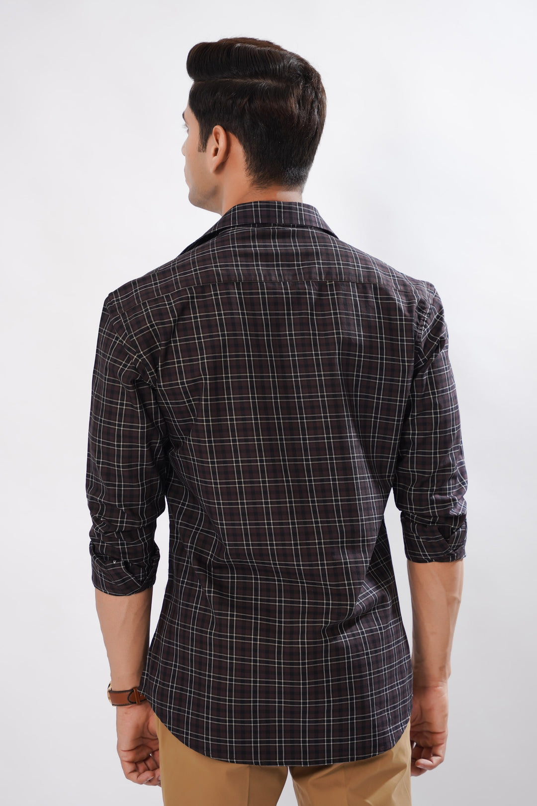 Dark Brown & White Plaid Giza Cotton Shirt for men, photo 5
