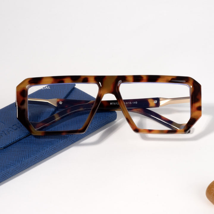 Rectangle clear-lens glasses for men and women, demi brown frame