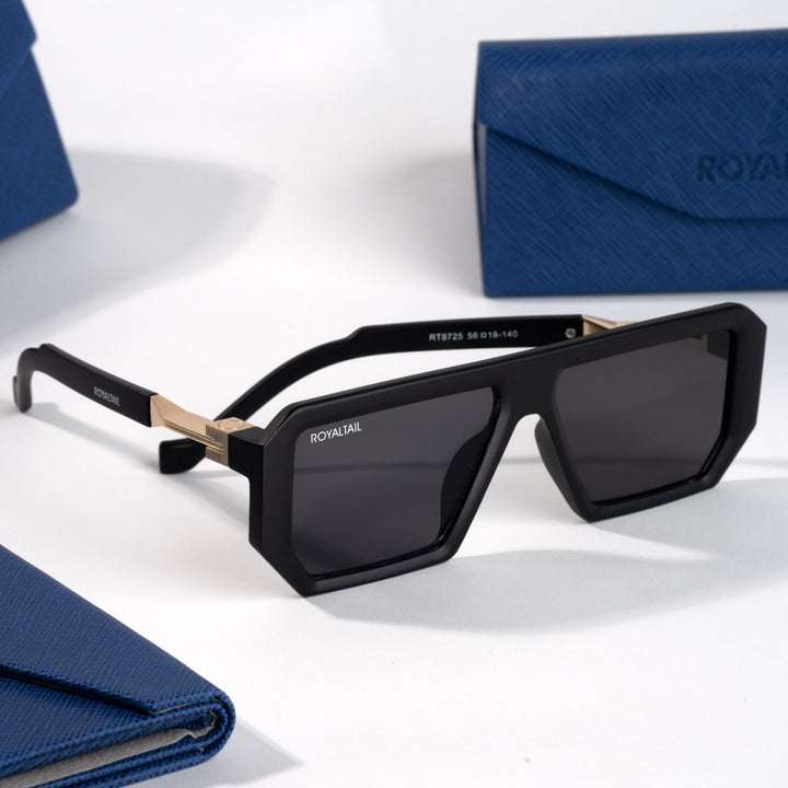 Gold and black rectangle sunglasses with black lenses – ROYALTAIL