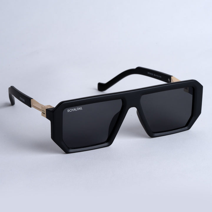 ROYALTAIL gold and black rectangle sunglasses, black lens