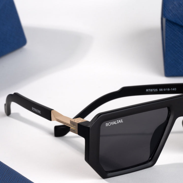 Gold and black rectangle sunglasses with black lenses, photo 5