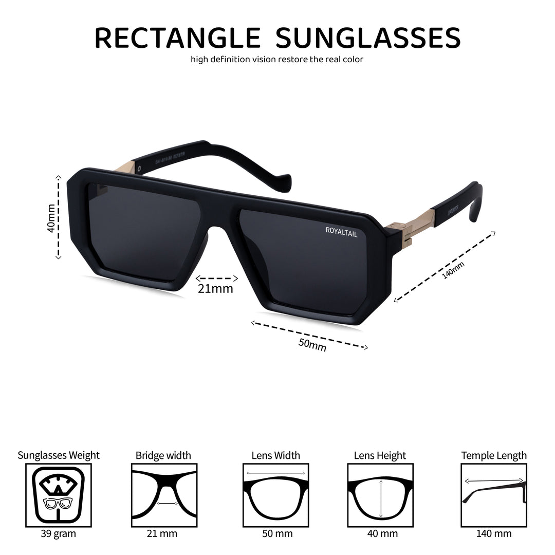 Gold and black rectangle sunglasses with black lenses, photo 6