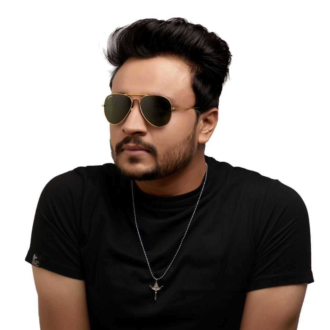 Gold aviator sunglasses with green lenses, photo 4