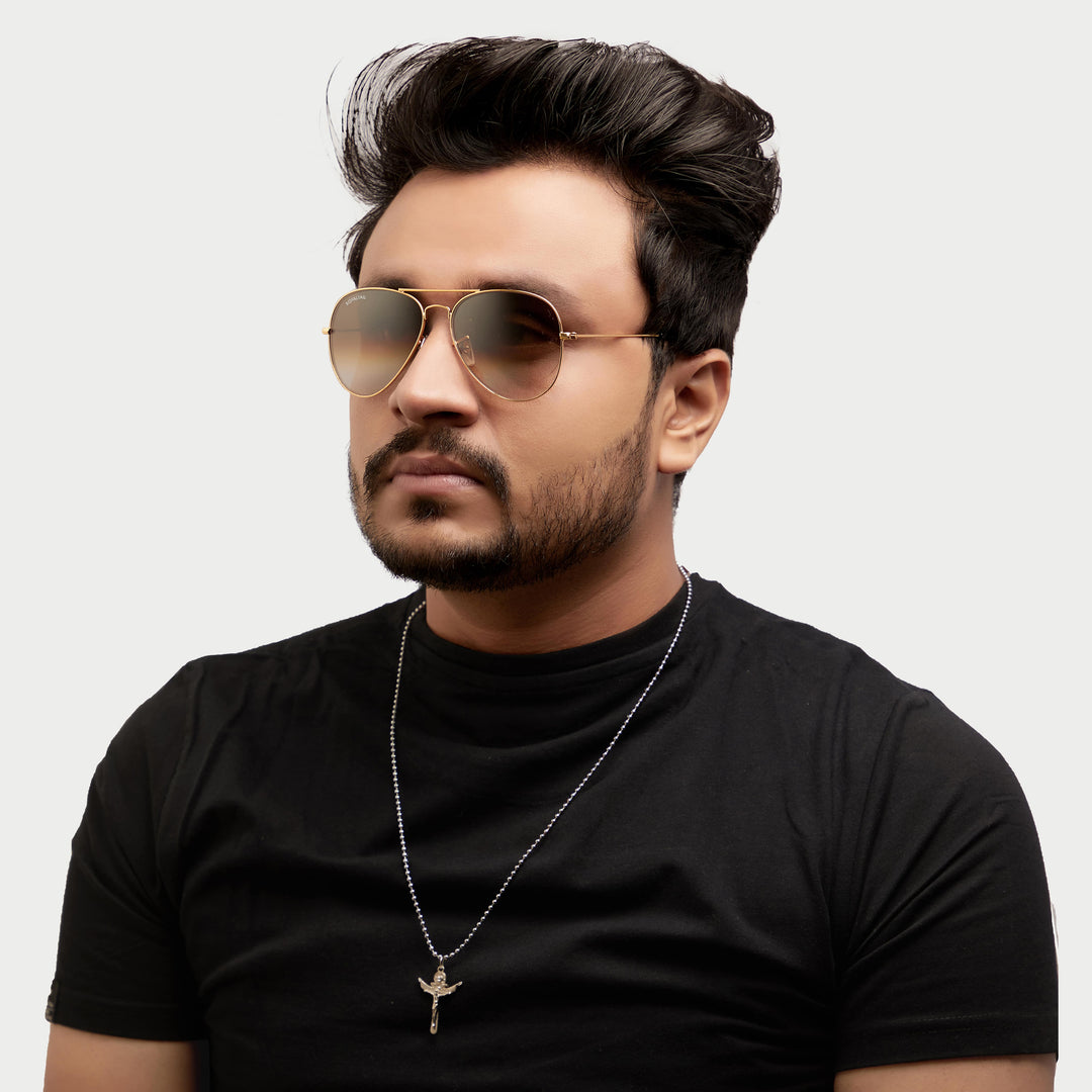 Gold aviator sunglasses with light brown gradient lenses, photo 7