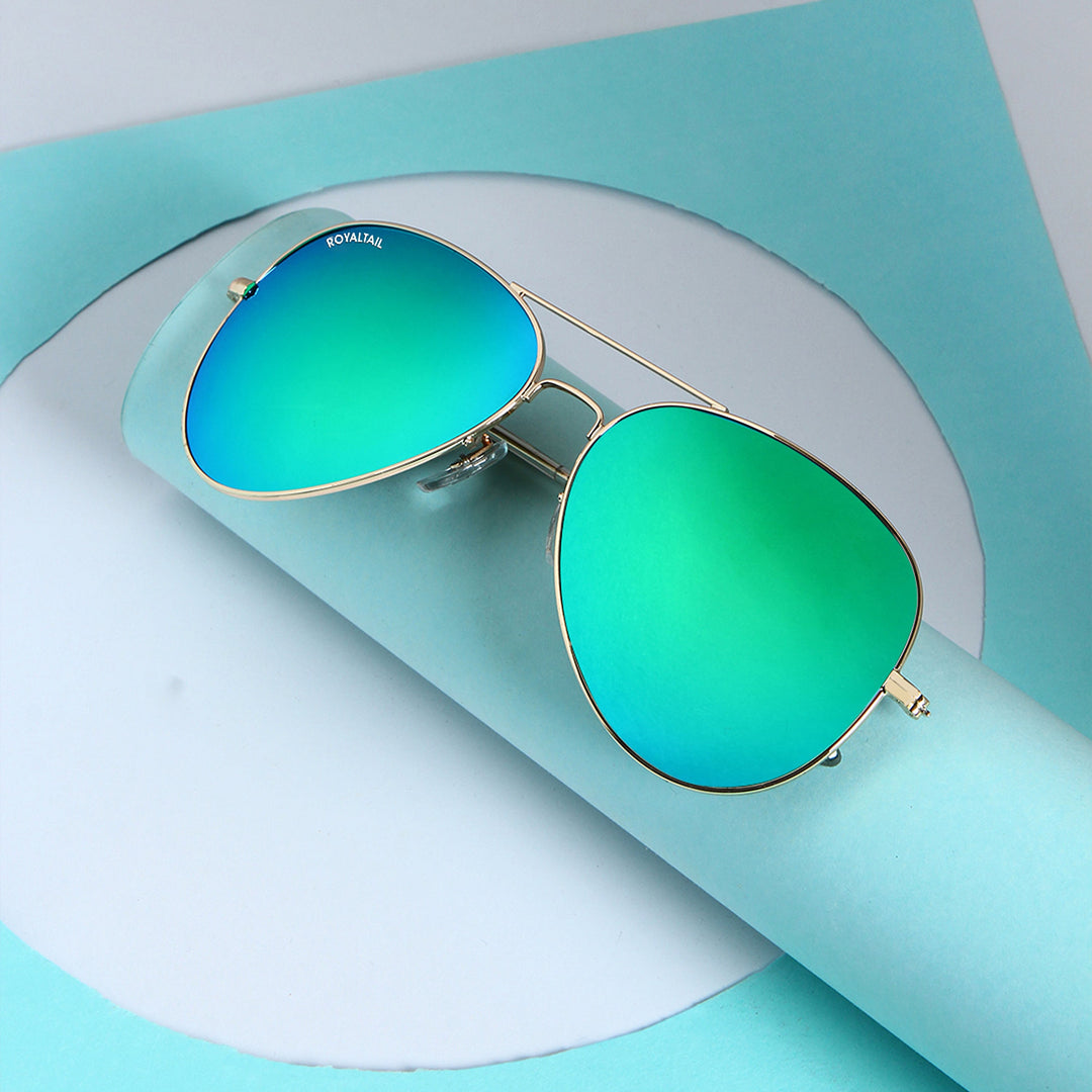 Gold aviator sunglasses with sea green lenses – ROYALTAIL
