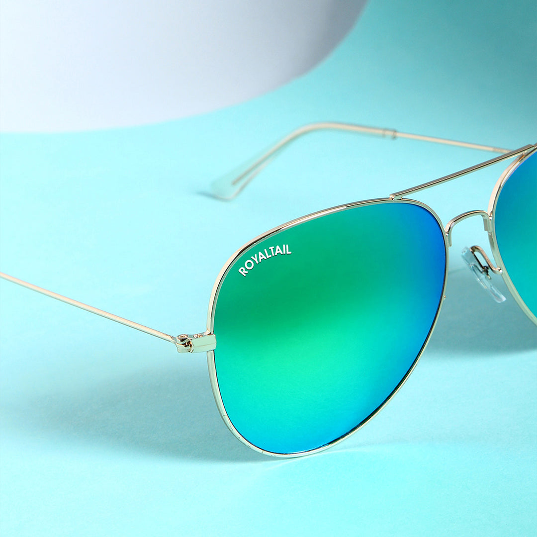 ROYALTAIL gold aviator sunglasses, sea green lens