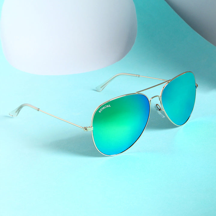 Gold aviator sunglasses with sea green lenses, photo 4