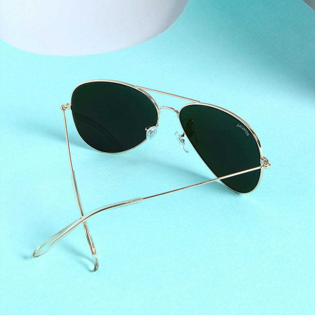 Gold aviator sunglasses with sea green lenses, photo 5