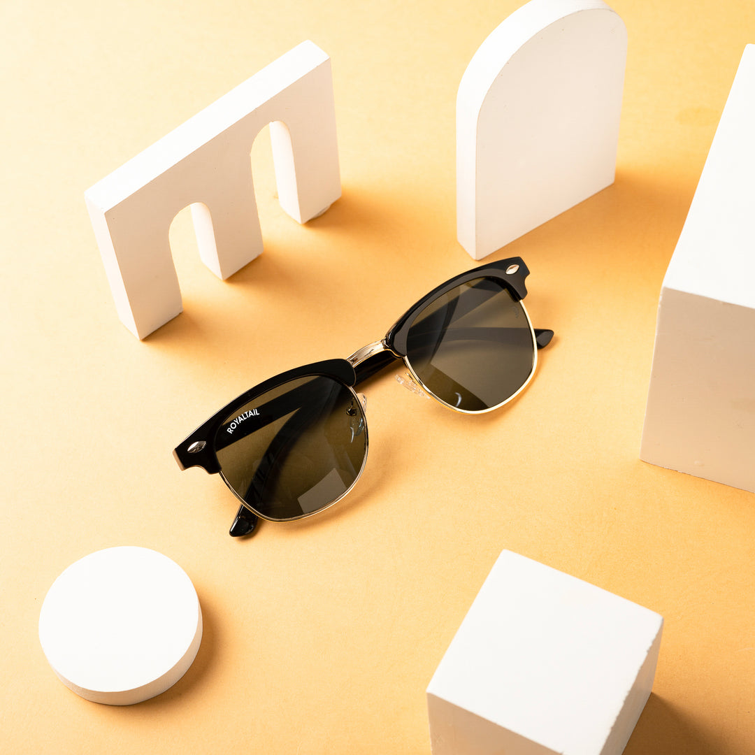 Gold browline sunglasses with black lenses – ROYALTAIL