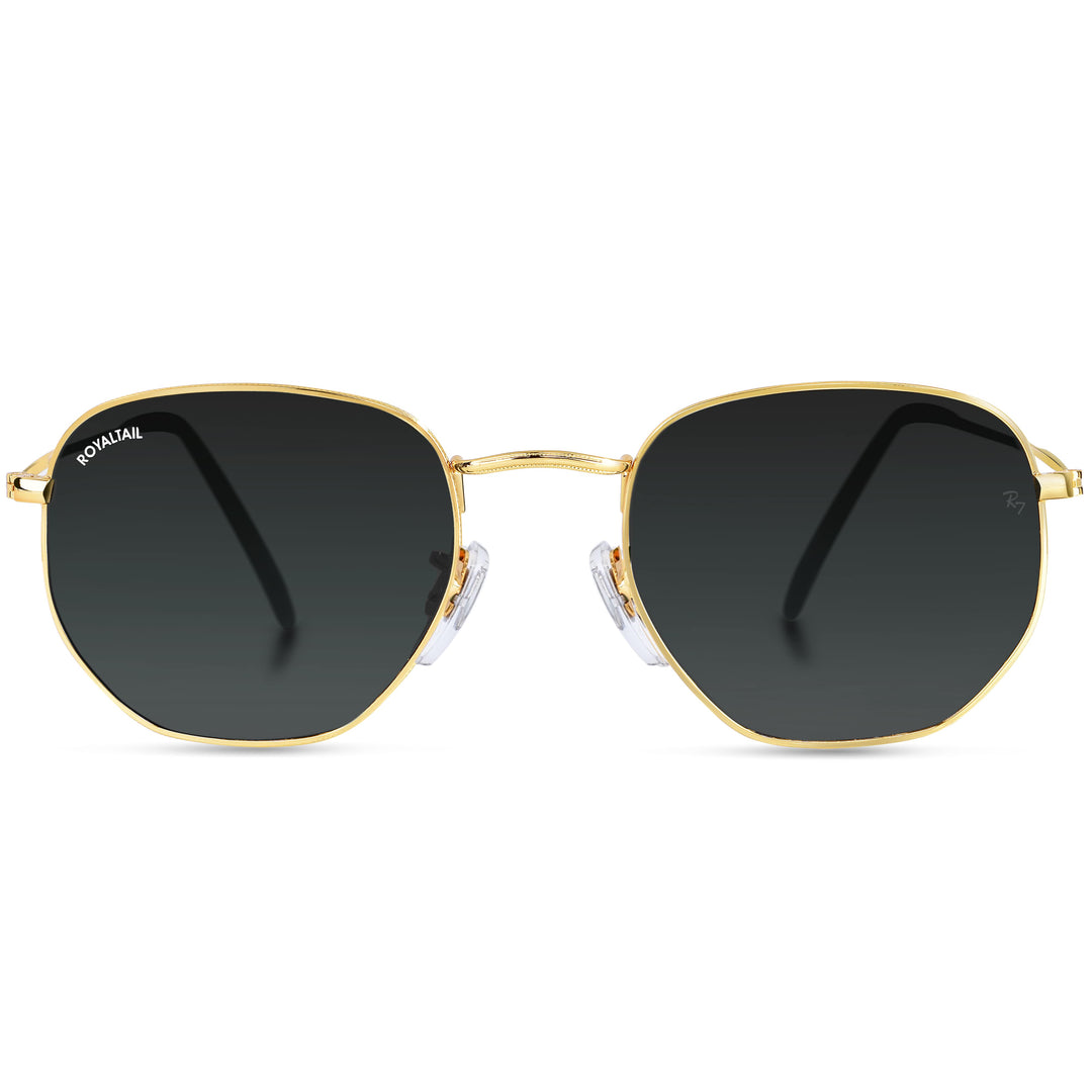 Gold hexagonal sunglasses with black lenses, photo 4