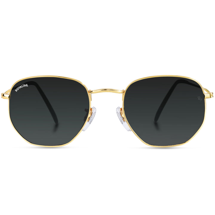 Gold hexagonal sunglasses with black lenses, photo 4