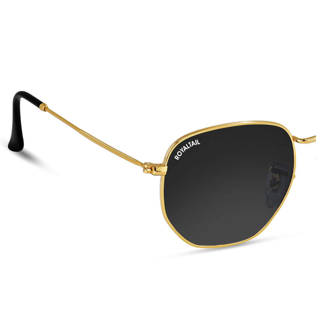Gold hexagonal sunglasses with black lenses, photo 5