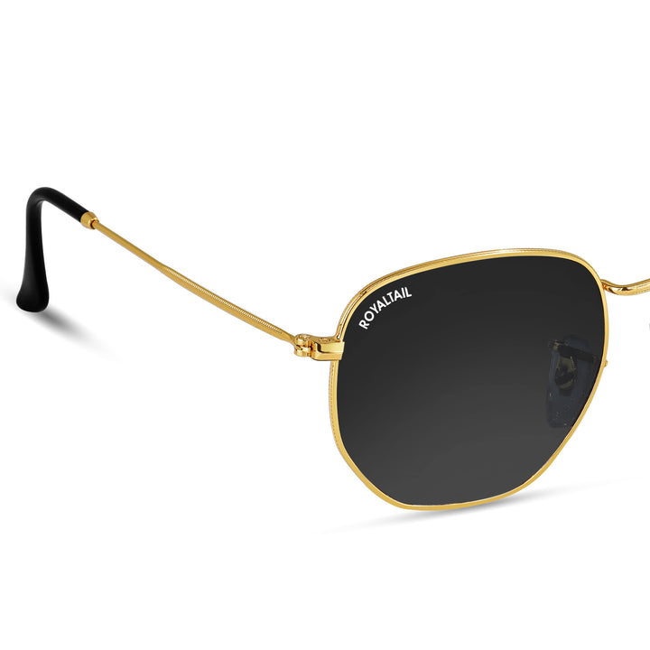 Gold hexagonal sunglasses with black lenses, photo 5