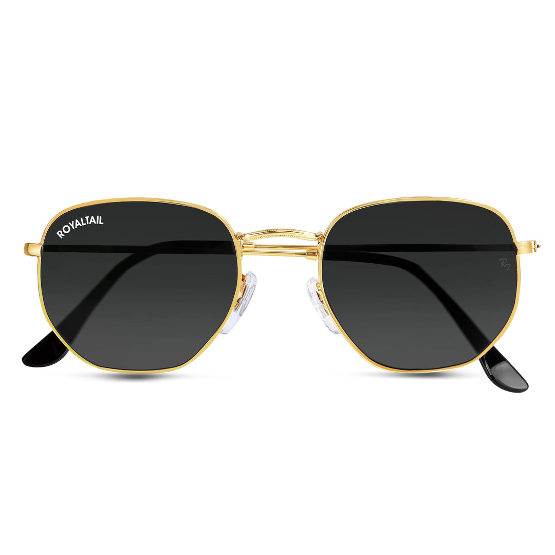 Gold hexagonal sunglasses with black lenses, photo 6