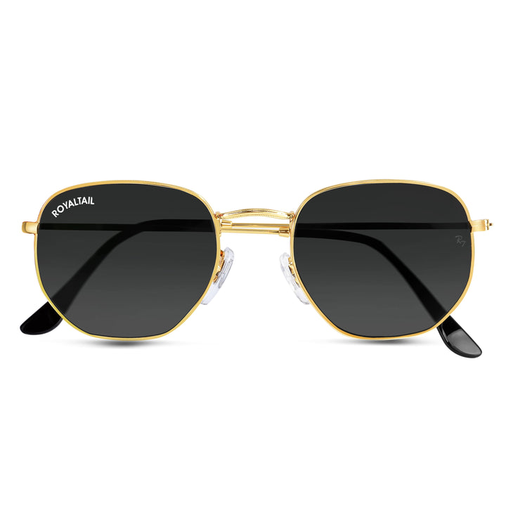 Gold hexagonal sunglasses with black lenses, photo 6