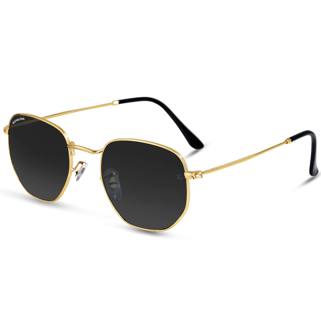 Gold hexagonal sunglasses with black lenses, photo 8