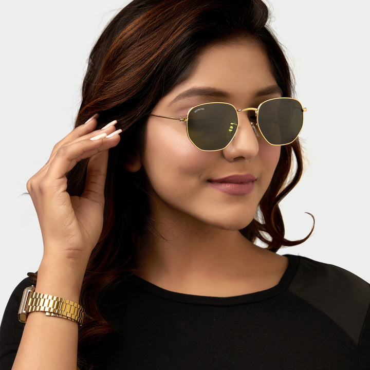 ROYALTAIL gold hexagonal sunglasses, green lens