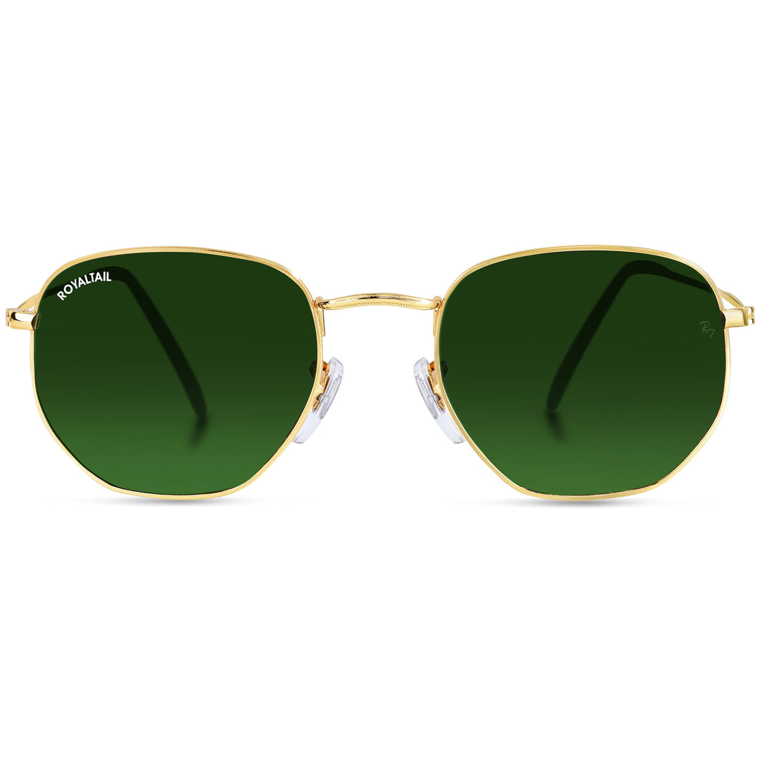 Gold hexagonal sunglasses with green lenses, photo 4