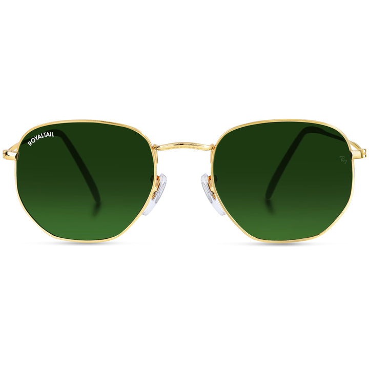 Gold hexagonal sunglasses with green lenses, photo 4