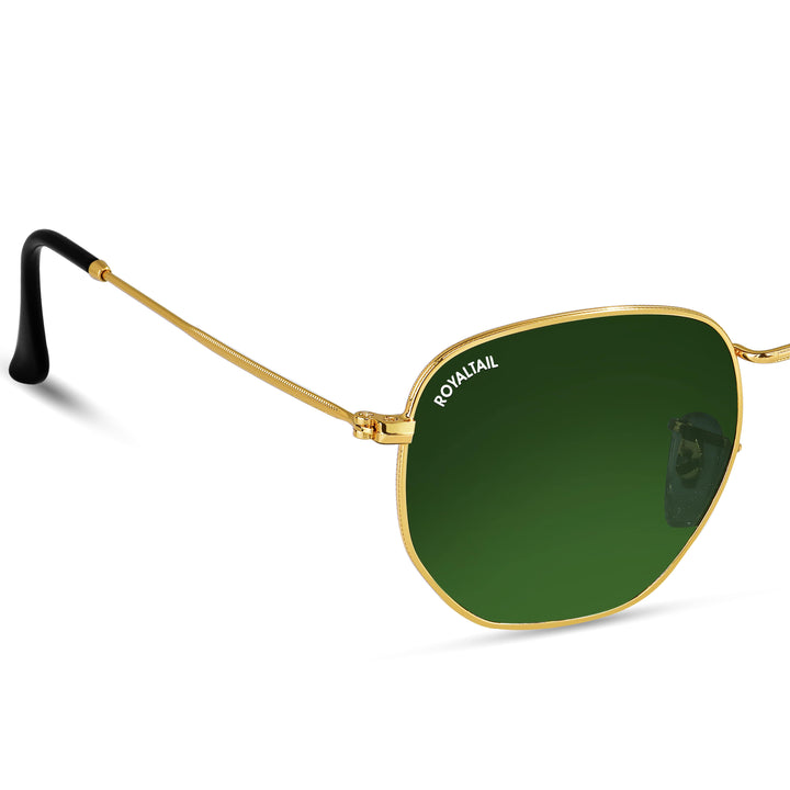 Gold hexagonal sunglasses with green lenses, photo 5