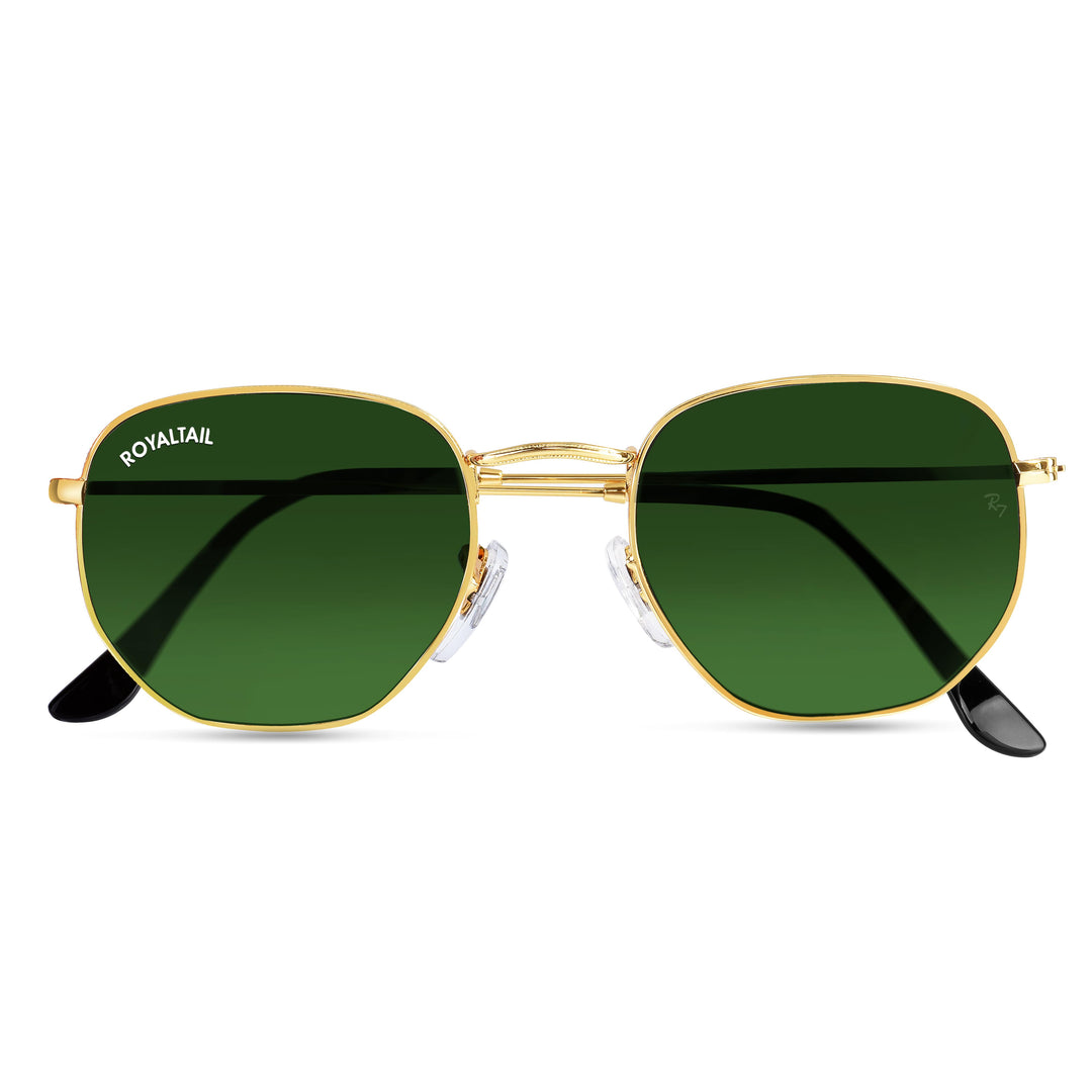 Gold hexagonal sunglasses with green lenses, photo 6