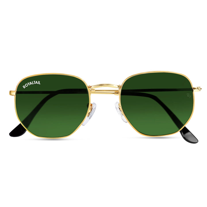 Gold hexagonal sunglasses with green lenses, photo 6