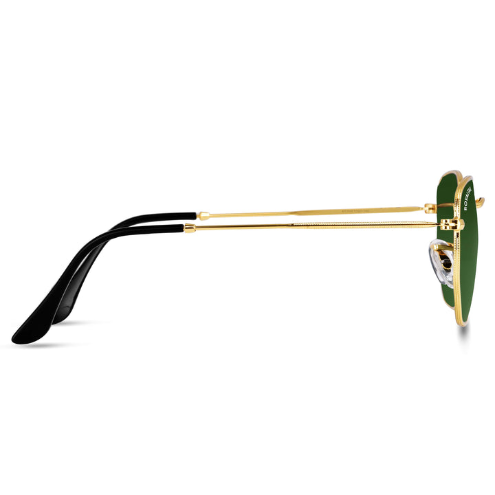 Gold hexagonal sunglasses with green lenses, photo 7