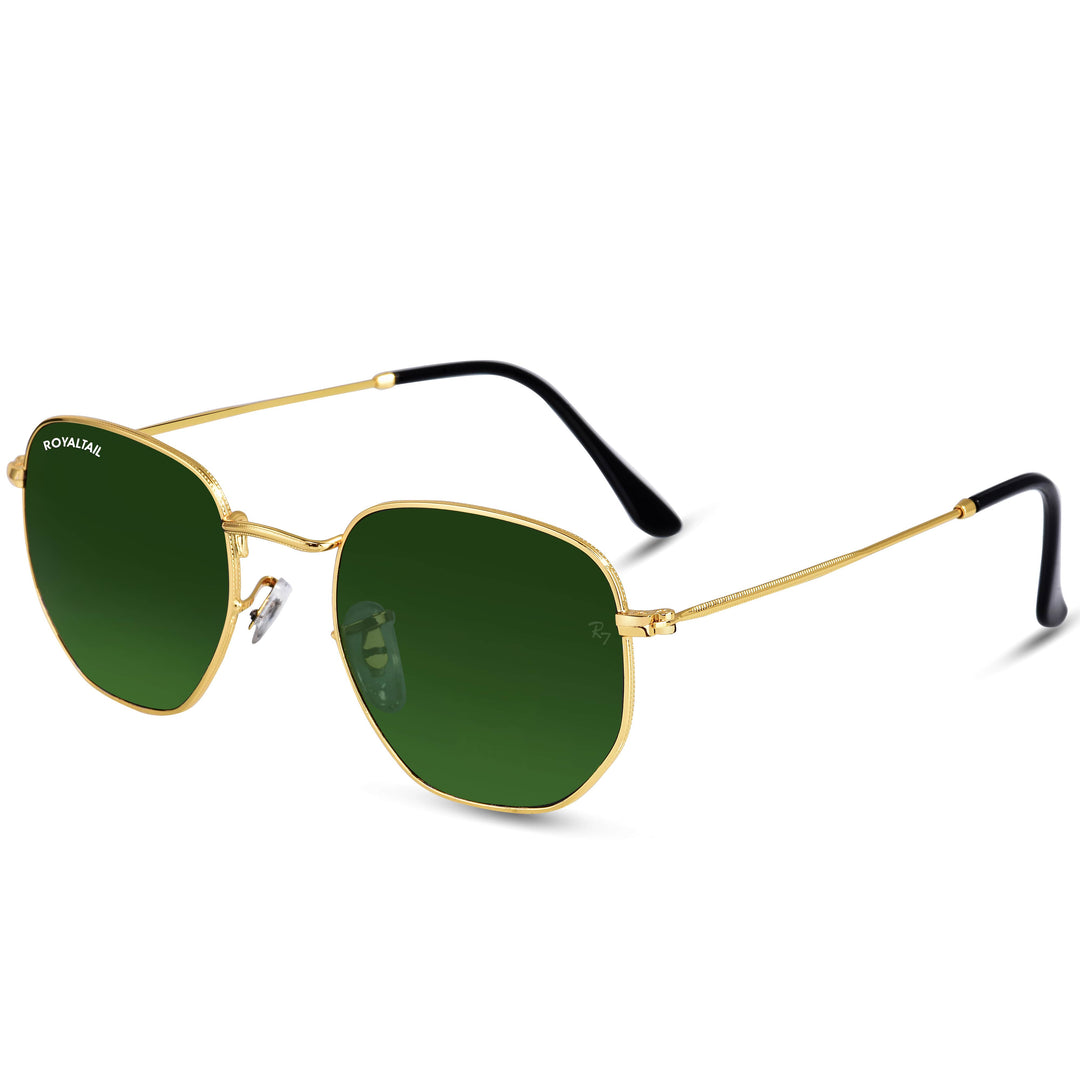 Gold hexagonal sunglasses with green lenses, photo 8