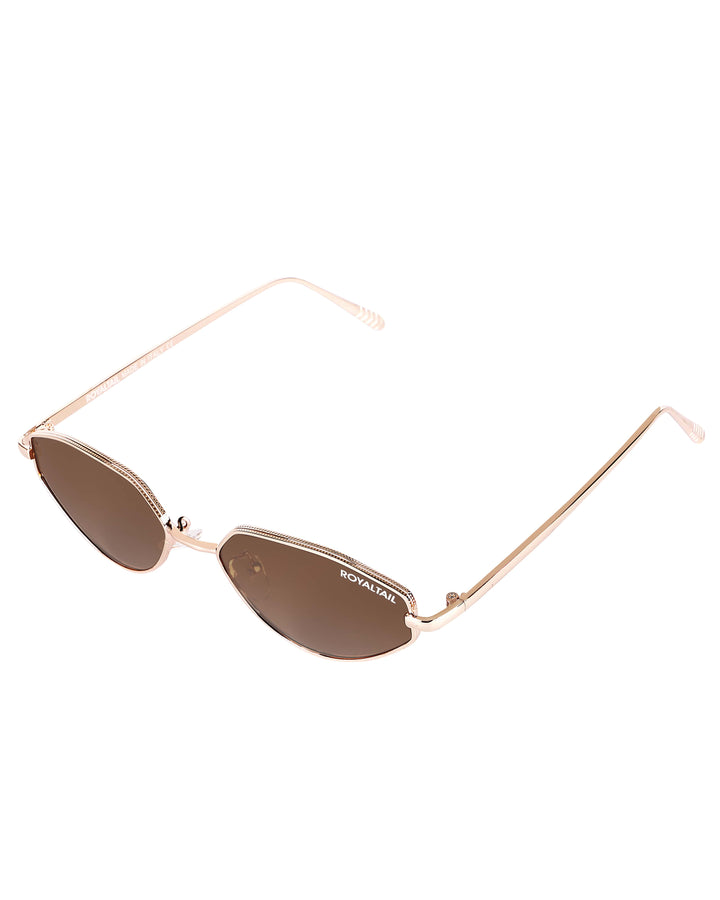 Metal cat-eye sunglasses for men and women, gold frame and brown lenses