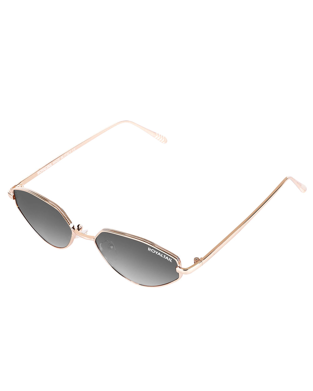 Metal cat-eye sunglasses for men and women, gold frame and grey lenses