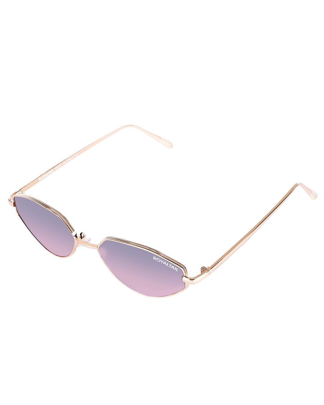 Metal cat-eye sunglasses for men and women, gold frame and pink lenses