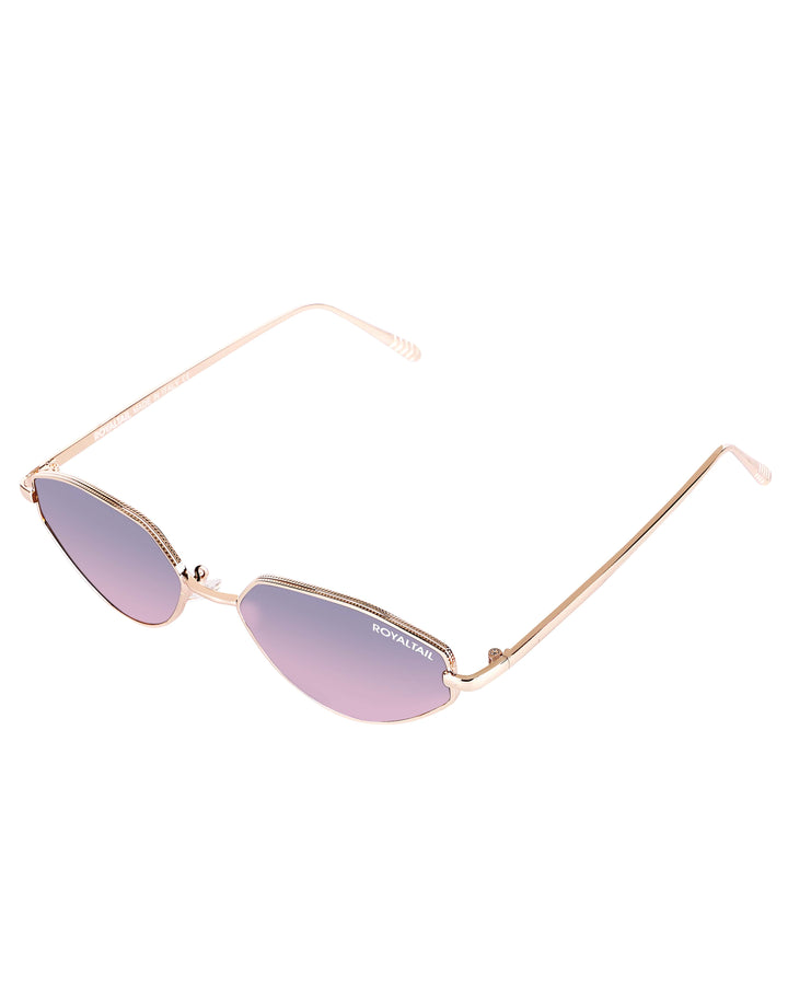 Metal cat-eye sunglasses for men and women, gold frame and pink lenses